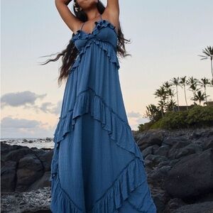 Free People Ruffled Blue Maxi Dress